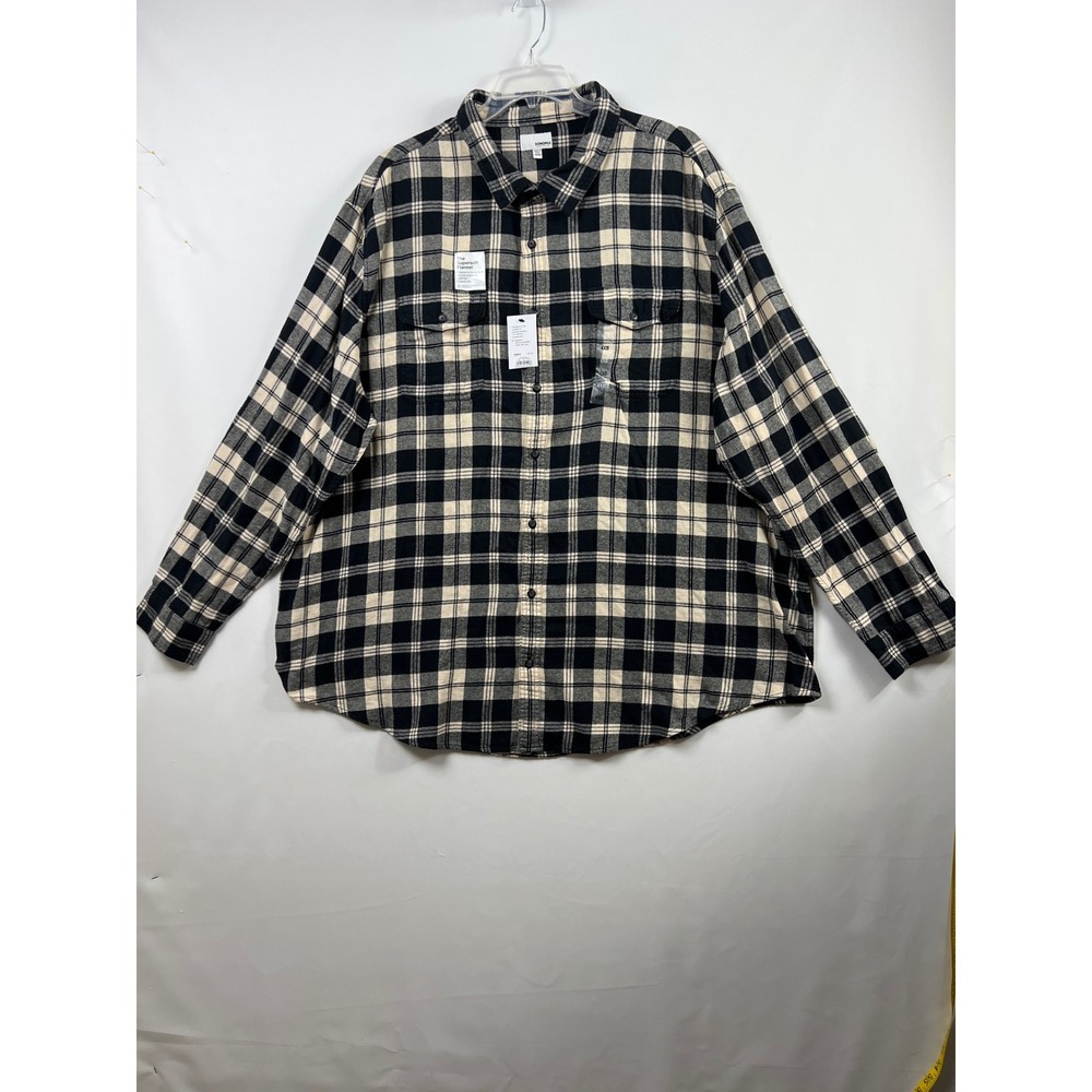 Sonoma Flannel Button Down Shirt Mens 4XB Black Cream Plaid Supersoft Cotton New